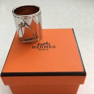 Hermes Etrier palladium scarf ring AUTHENTIC